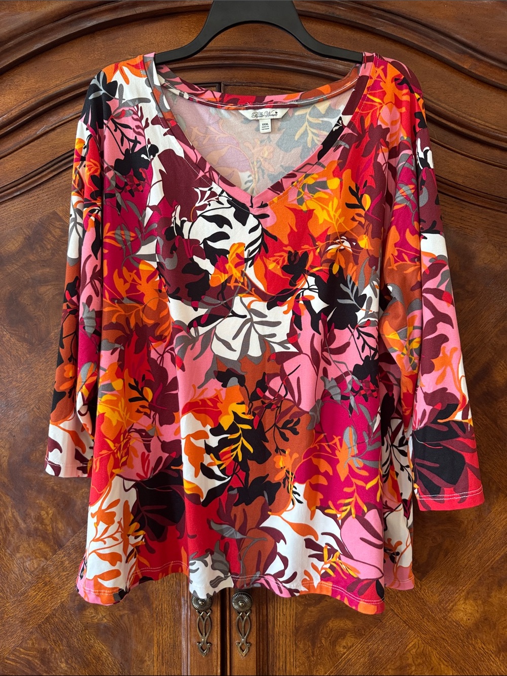 The Pioneer Woman Pink Orange Floral V-Neck Blouse size 3XL